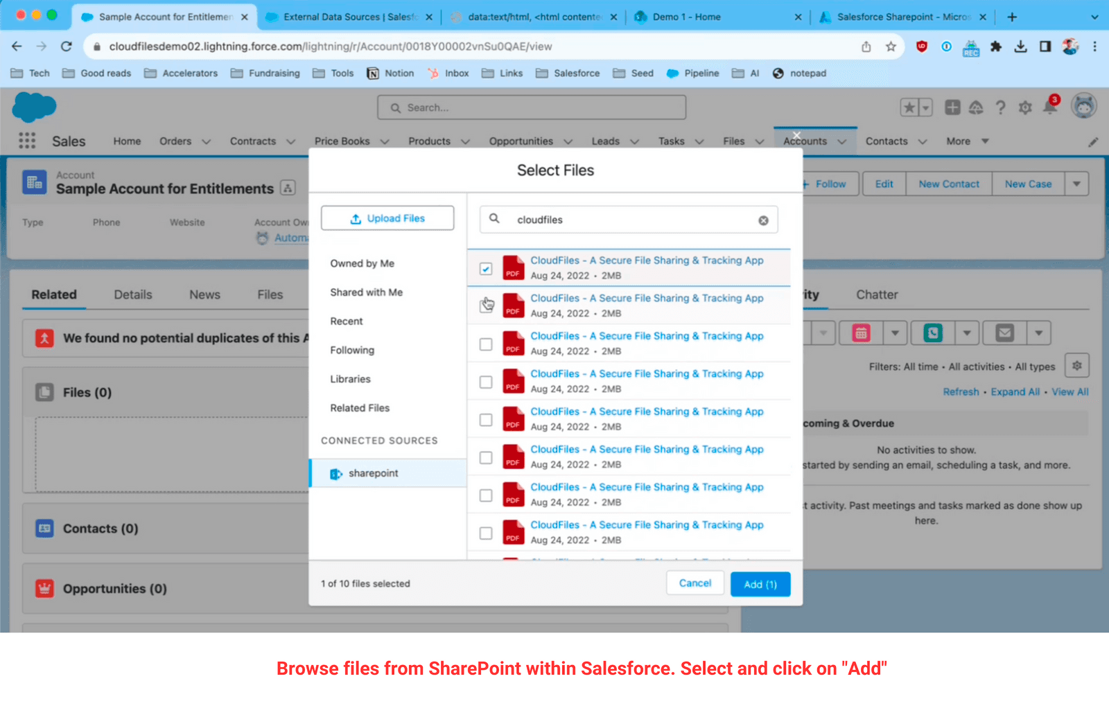 Add Files from SharePoint to Salesforce using Files Connect