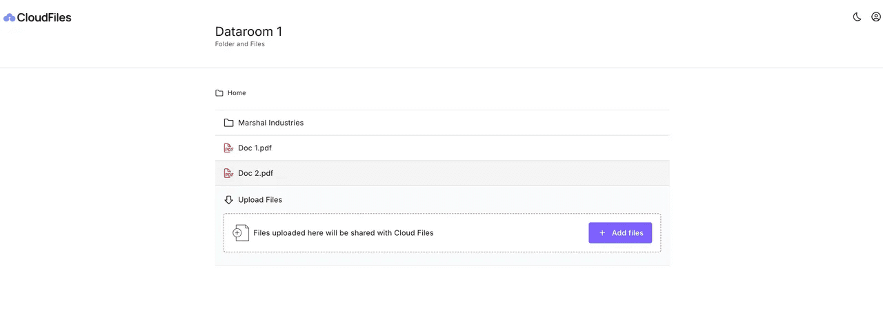Dataroom file sharing, along with a File request block