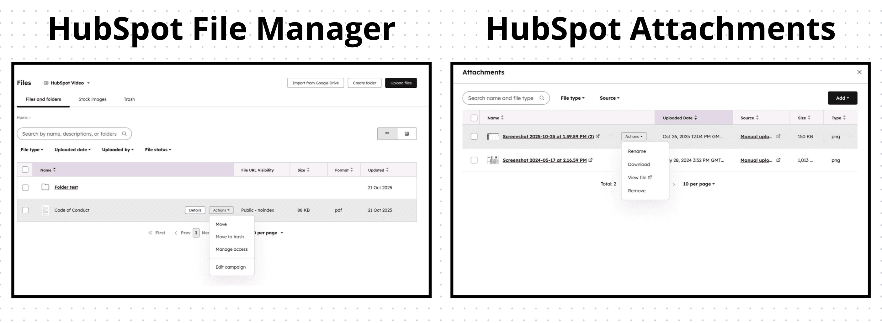 Difference between HubSpot File Manager and HubSpot Attachments