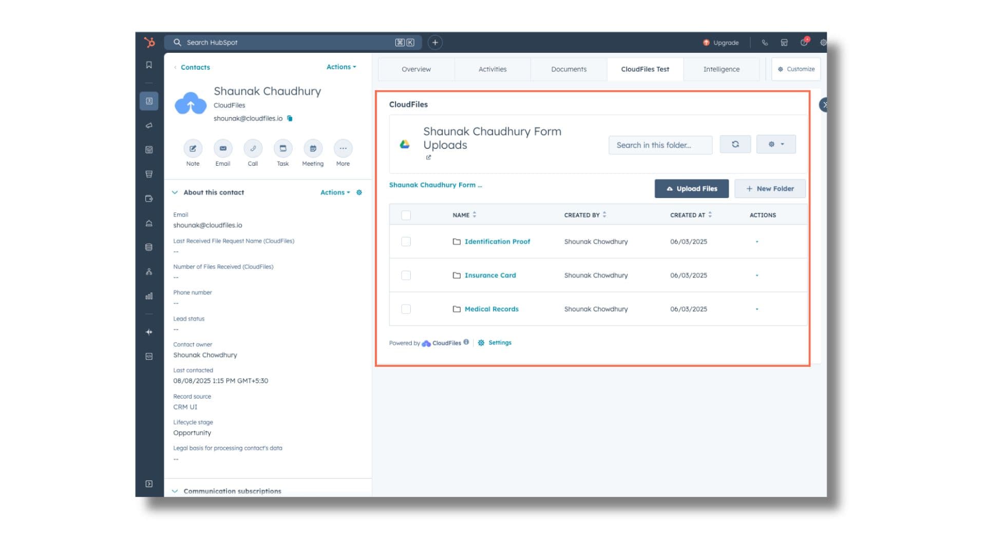 Link the folder to the HubSpot contact record