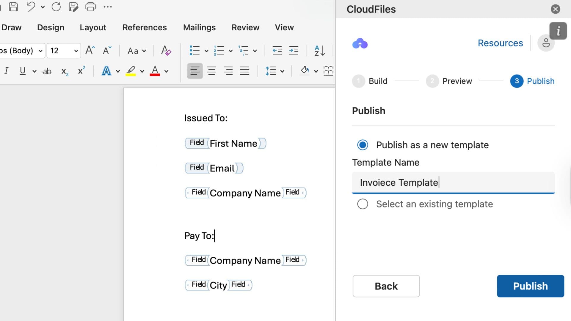 Publishing the template