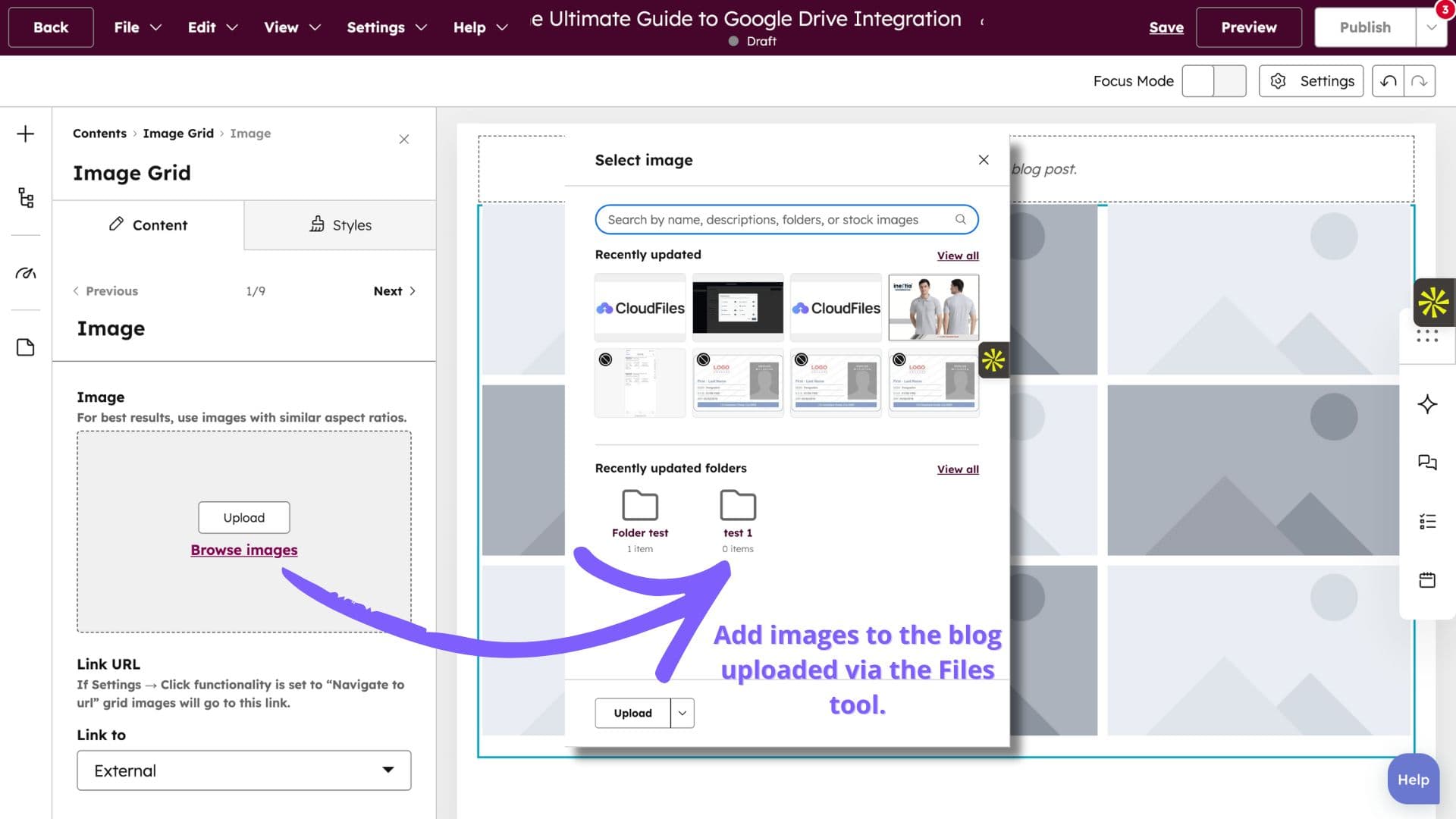 Accessing HubSpot File Manager While Editing Pages, Blogs, or Landing Pages