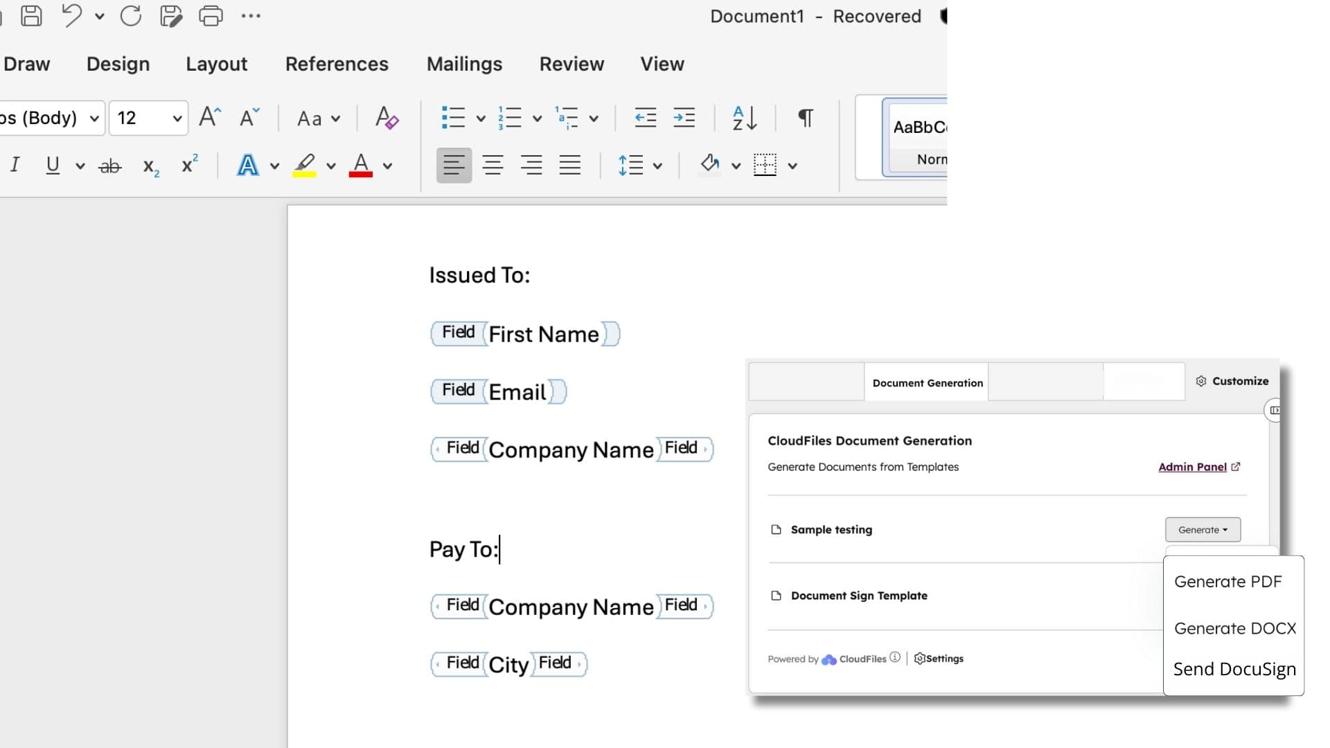 PDF/Word Document Generation